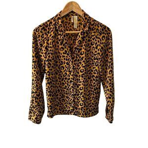 Leopard Print Button Up Collared Lightweight Top XS